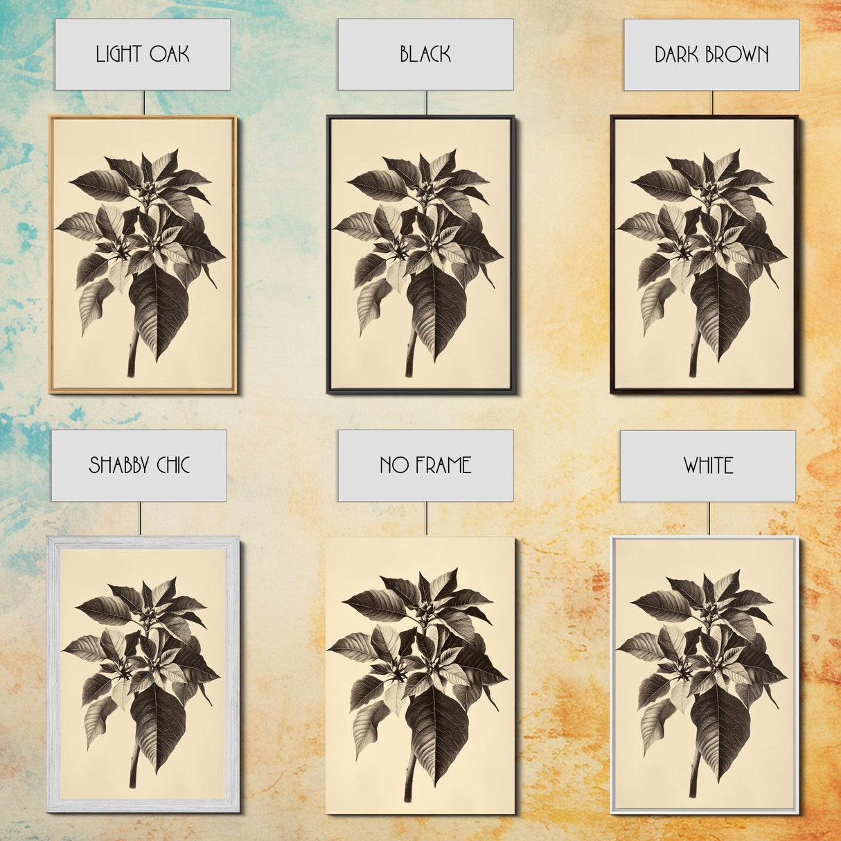 Vintage Poinsetta Canvas Print - Framed Canvas - Minimalist Christmas Art - Boho Christmas Art - Rustic Christmas Art