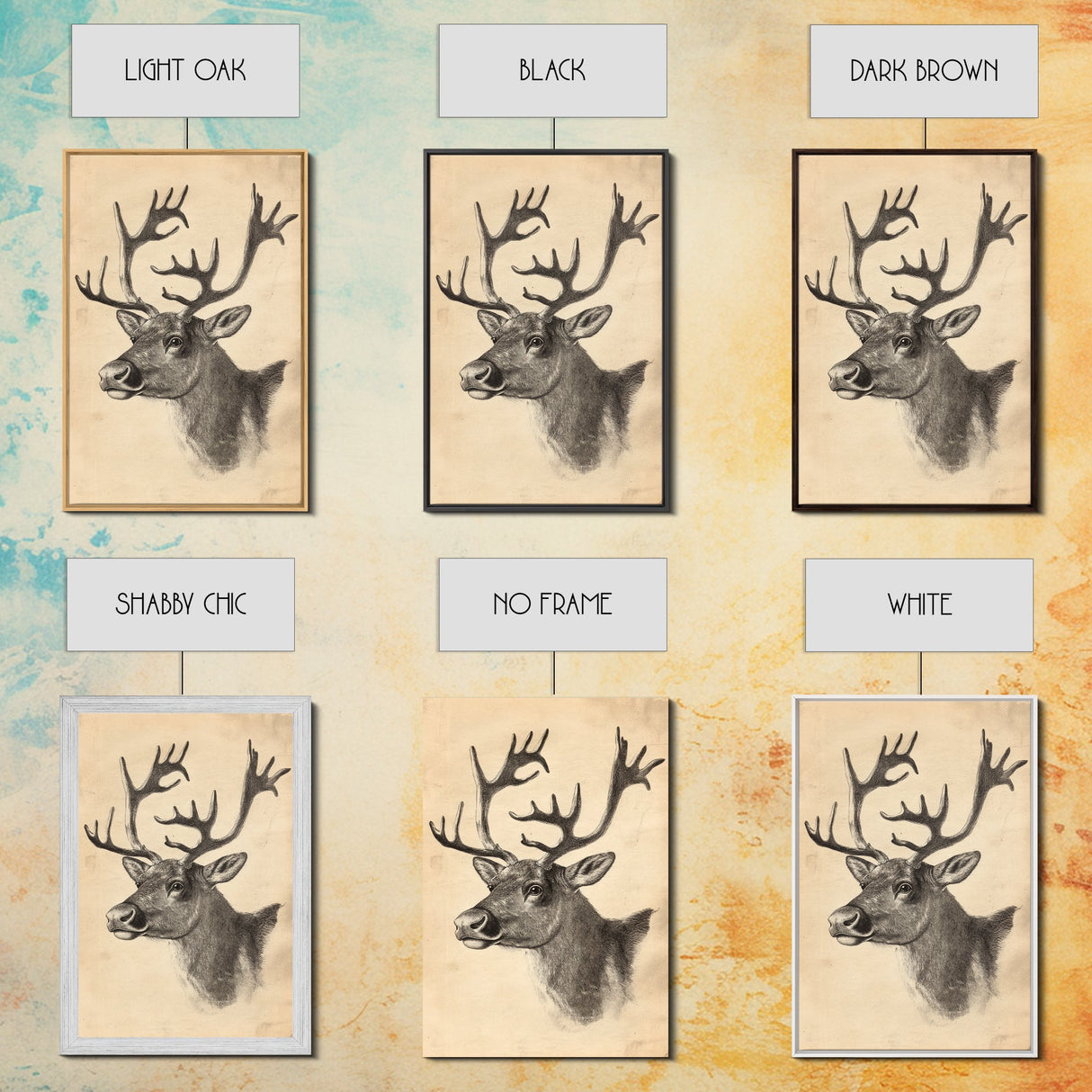Christmas Reindeer Canvas Print - Framed Canvas - Minimalist Christmas Art - Boho Christmas Art - Rustic Christmas Art