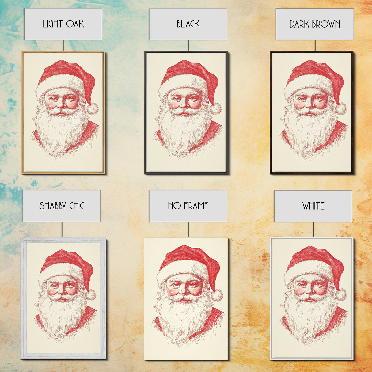 Reto Santa Portrait Canvas Print - Framed Canvas - Minimalist Christmas Art - Boho Christmas Art - Rustic Christmas Art - Santa Painting