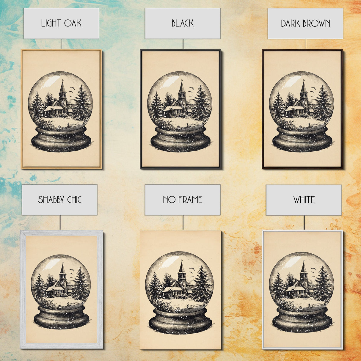Retro Christmas Snowglobe Canvas Print - Framed Canvas - Minimalist Christmas Art - Boho Christmas Art - Rustic Christmas Art