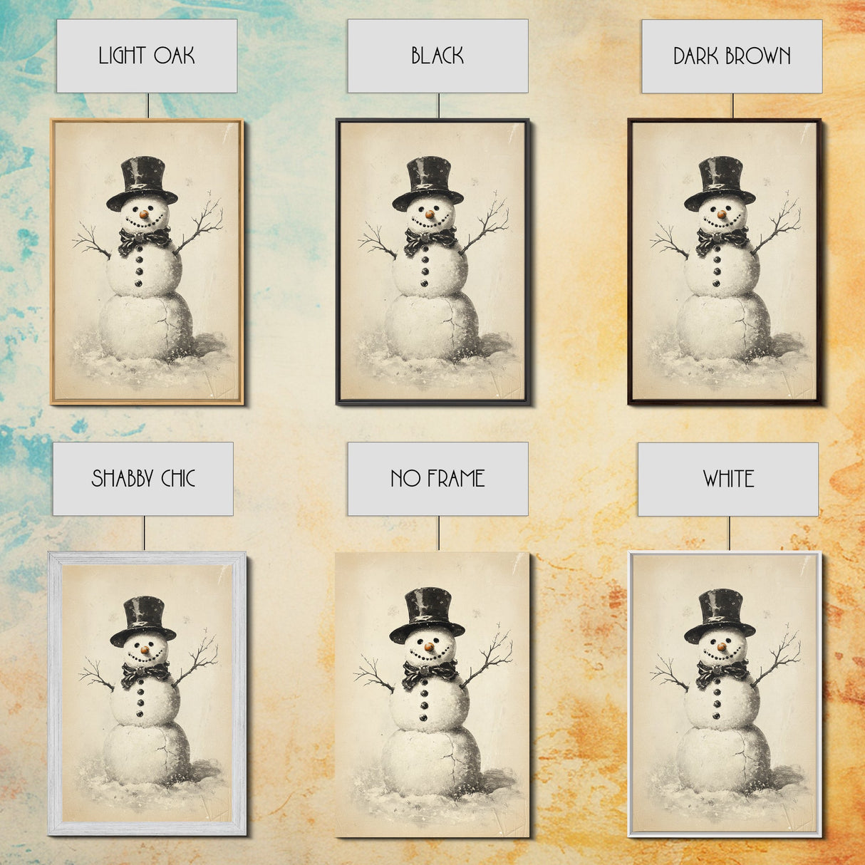 Retro Snowman Canvas Print - Framed Canvas - Minimalist Christmas Art - Boho Christmas Art - Rustic Christmas Art