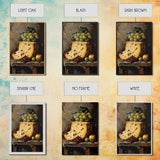 Vintage Still Life of Cheese Canvas Print, Retro Kitchen Wall Art, Cheese Painting, Dining Room Wall Art