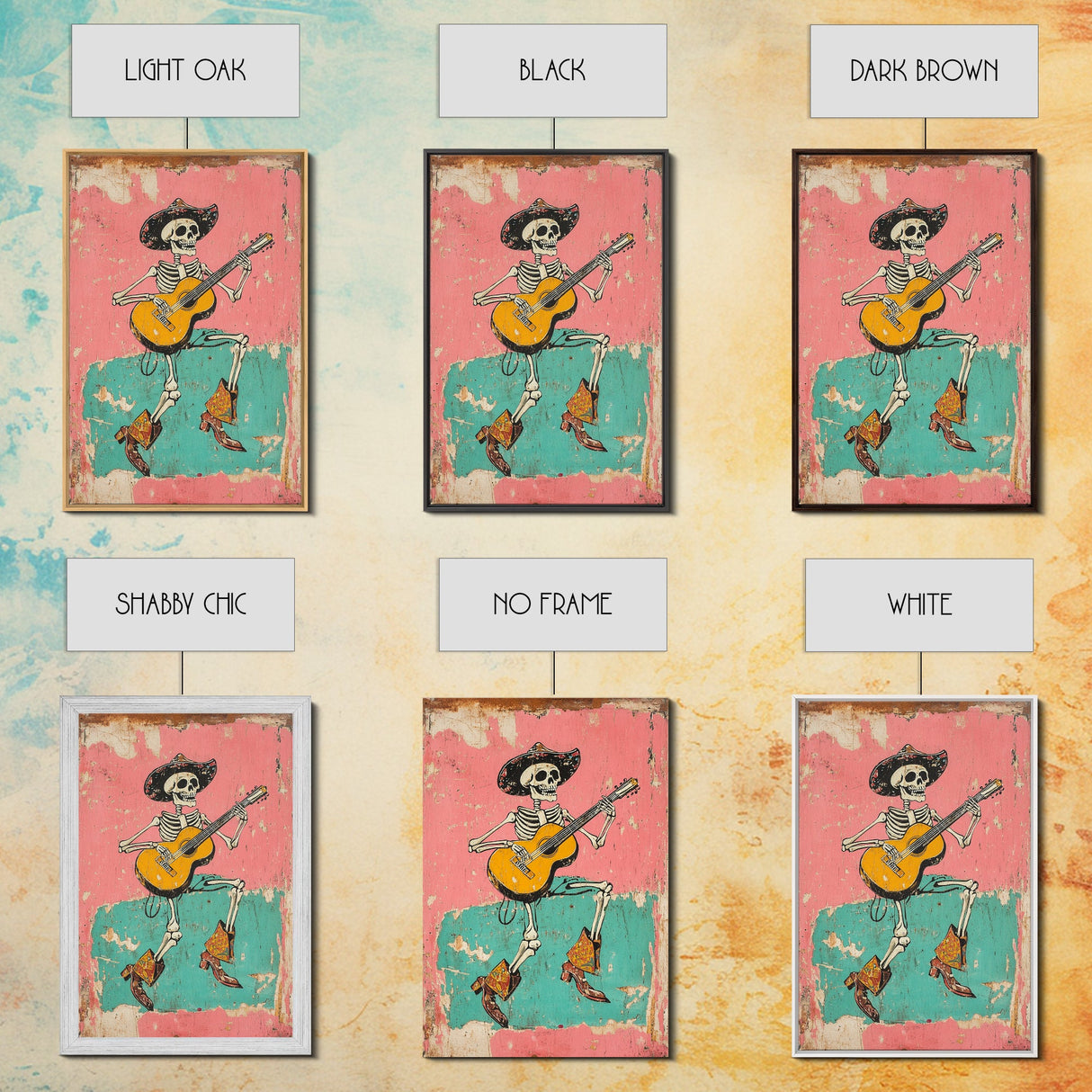Retro Vaquero Skeleton Art Print, Canvas Art, Chicano Art, Spooky Mexican Art, Sugar Skull Art