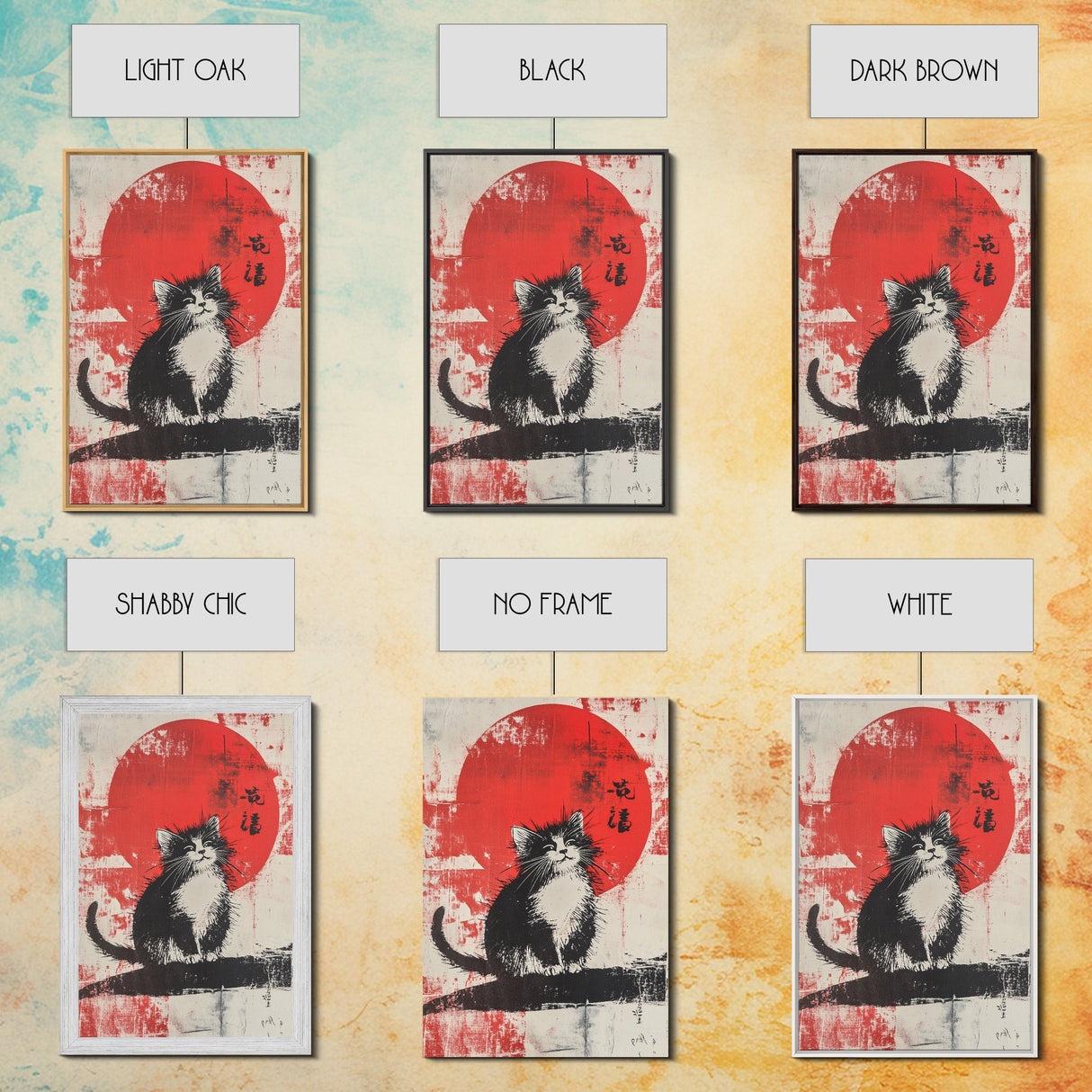 Cute Wabi Sabi Cat, Cat Mini Framed Print, Black Cat Painting, Original Pet Portrait, Wabi Sabi Cat, Gallery Wall, Kitty Art, Cat Gift