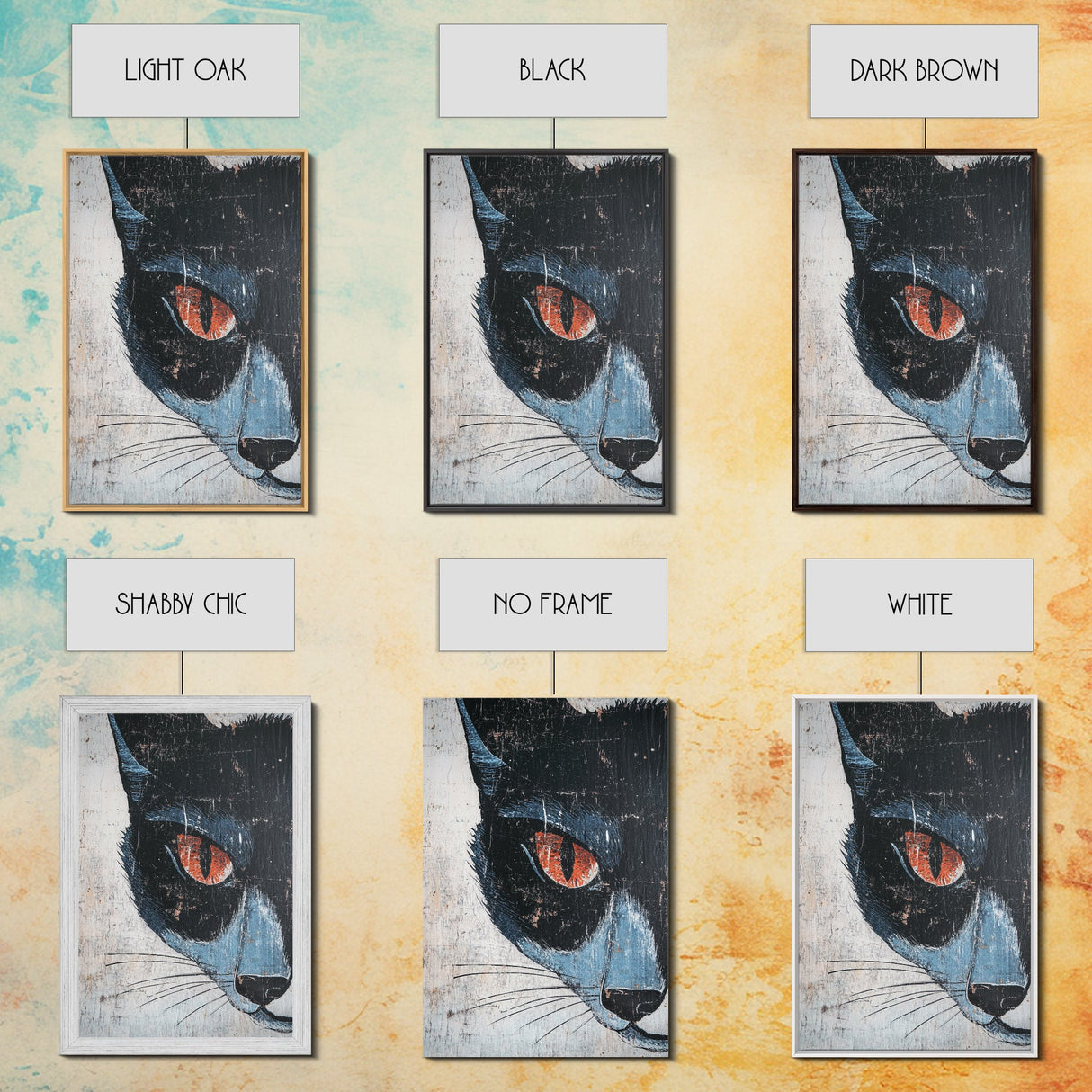Portrait of a Black Cat, Wabi Sabi Wall Art, Cat Painting, Cat Art, Wabi Sabi Wall Art, Framed Canvas Print, Black Cat Gift