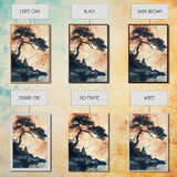 Japanese Fisherman Under a Bonzai Tree, Wabi Sabi Minimalist Decoe, Framed Canvas Print, Fishing Art, Fisherman Gift