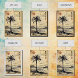 Wabi Sabi Palm Tree Coastal Art Nautical Decor, Framed Canvas Print, Japanese Style Artwork, Palm Tree Painting, Coastal Painting for Living Room