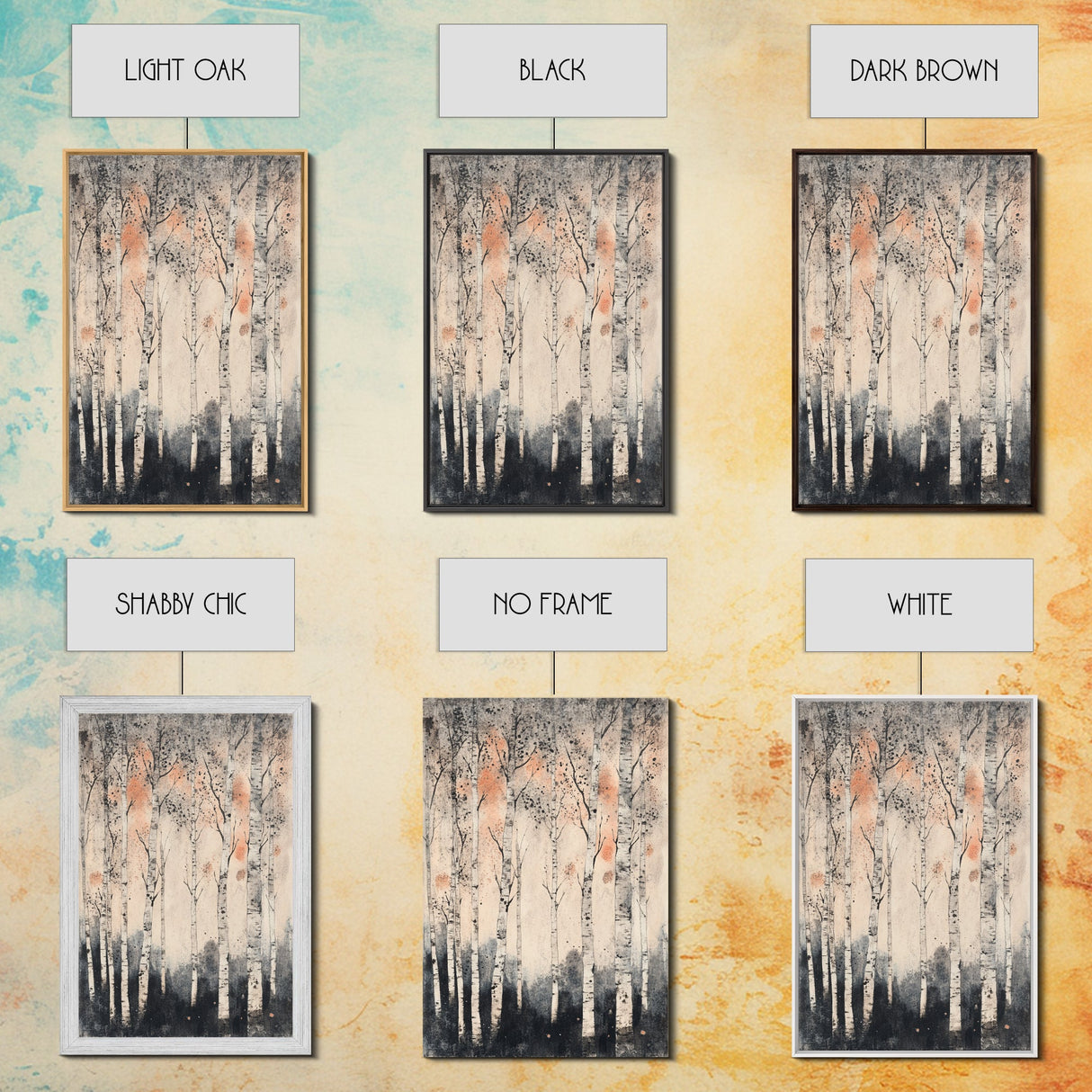 Framed Canvas Print Wall Art Print White Birch Tree Forest Landscape Art Print Minimalist Nature Wall Art Living Room Decor Birch Painting