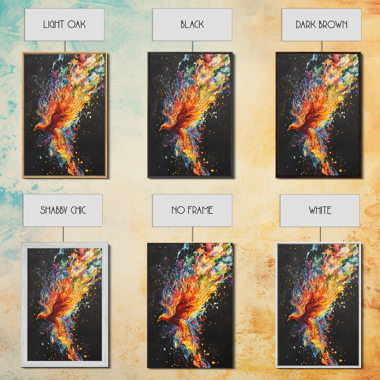 Rainbow Phoenix In Flames, Retribution, Framed Canvas Print, The Phoenix, Framed Wall Art, Original Painting Phoenix
