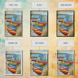 Kayaks On The Ocean Framed Canvas Print, Maine Painting, Coastal Decor, Cute Coastal Wall Art, Preppy Decor, Coastal Landscape Painting
