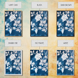 White Flowers on Blue Background Framed Canvas Print, Chinoiserie Wall Art, Boho Decor, Minimalist Wall Art, Boho Home Decor