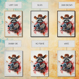 Wild West Racoon Cowboy Watercolor Painting Print, Rustic Home Decor, Framed Canvas Ready To Hang