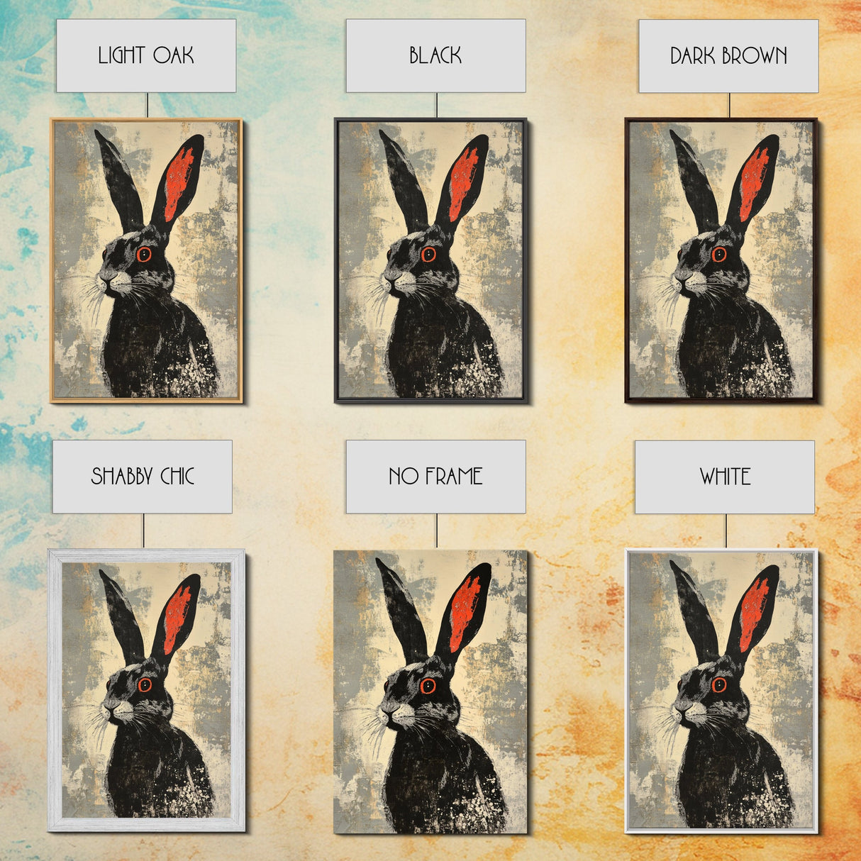 The Black Bunny, Framed Canvas Print Ready To Hang, Bunny Rabbit Art, Rabbit Painting, Minimalist Japanese Style Art