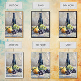 Still Life Of Grapes and Wine, Framed Canvas Print, Antique Style Fruit Still Life Oil Painting Print, Kitchen Decor, Rustic Farmhouse Kitchen Art
