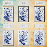 Chinoiserie Wall Art Framed Canvas Print, Blue Tree and Birds, Botanical Print, Birdwatcher Gift Idea, Chinoiserie Style Painting