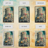 Cyberpunk Style Retro-Futurism Wall Art, Framed Canvas Print, Cyber Punk Home Decor, Cityscape Art