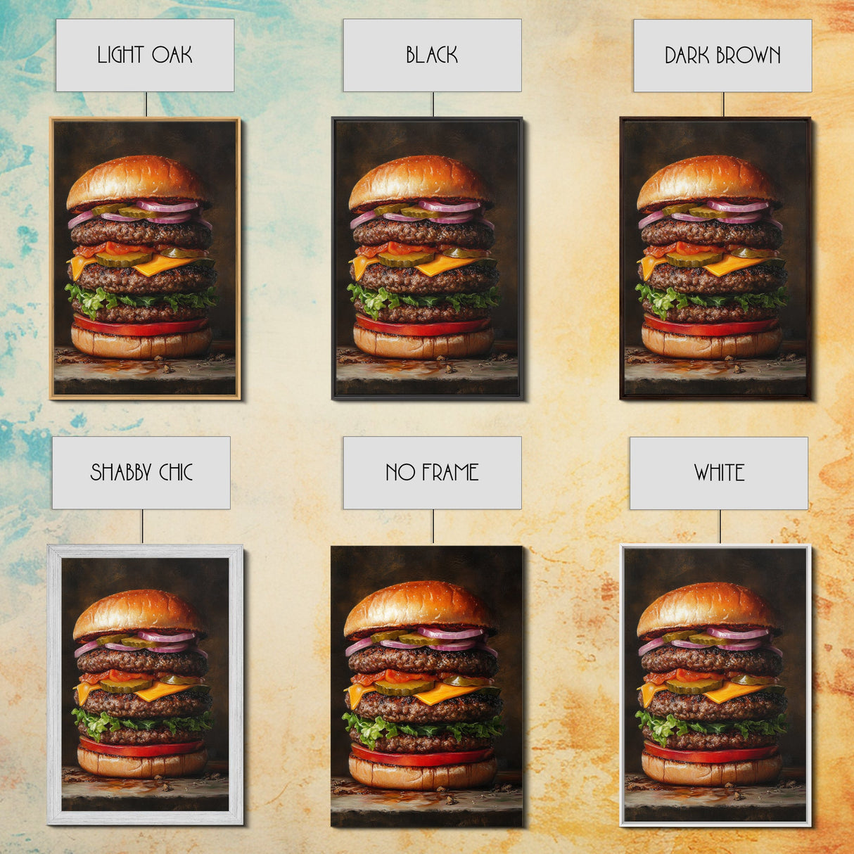 The Burg' Canvas Print, Retro Still Life Oil Painting Of a Hamburger, Canvas Print, Kitchen Decor, Dining Room Art, Funny Wall Art