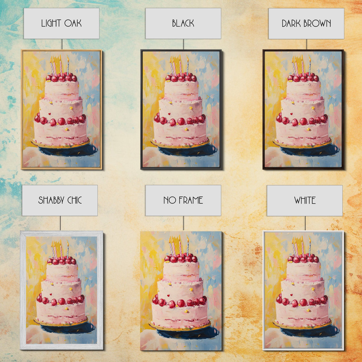 Large Original Birthday Cake Oil Painting Canvas Print, Abstract Wedding Cake, Wedding Decoration, Dessert Art, Kitchen Decor, Kitchen Art