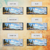 Acadia National Park, Framed Canvas Print, Acadia Watercolor Art Painting, Extra Wide Panoramic Wall Art, Horizontal Mountain Landscape Painting