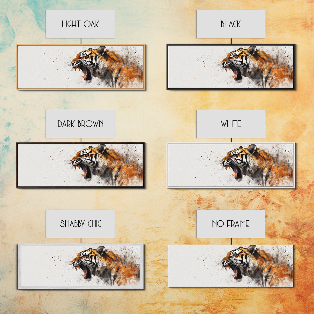 Panoramic Tiger Roar, Statement Piece Wall Art, Framed Canvas Print, Tiger Art, Tiger Painting, Tiger Print, Gift Idea for Him, Man cave art