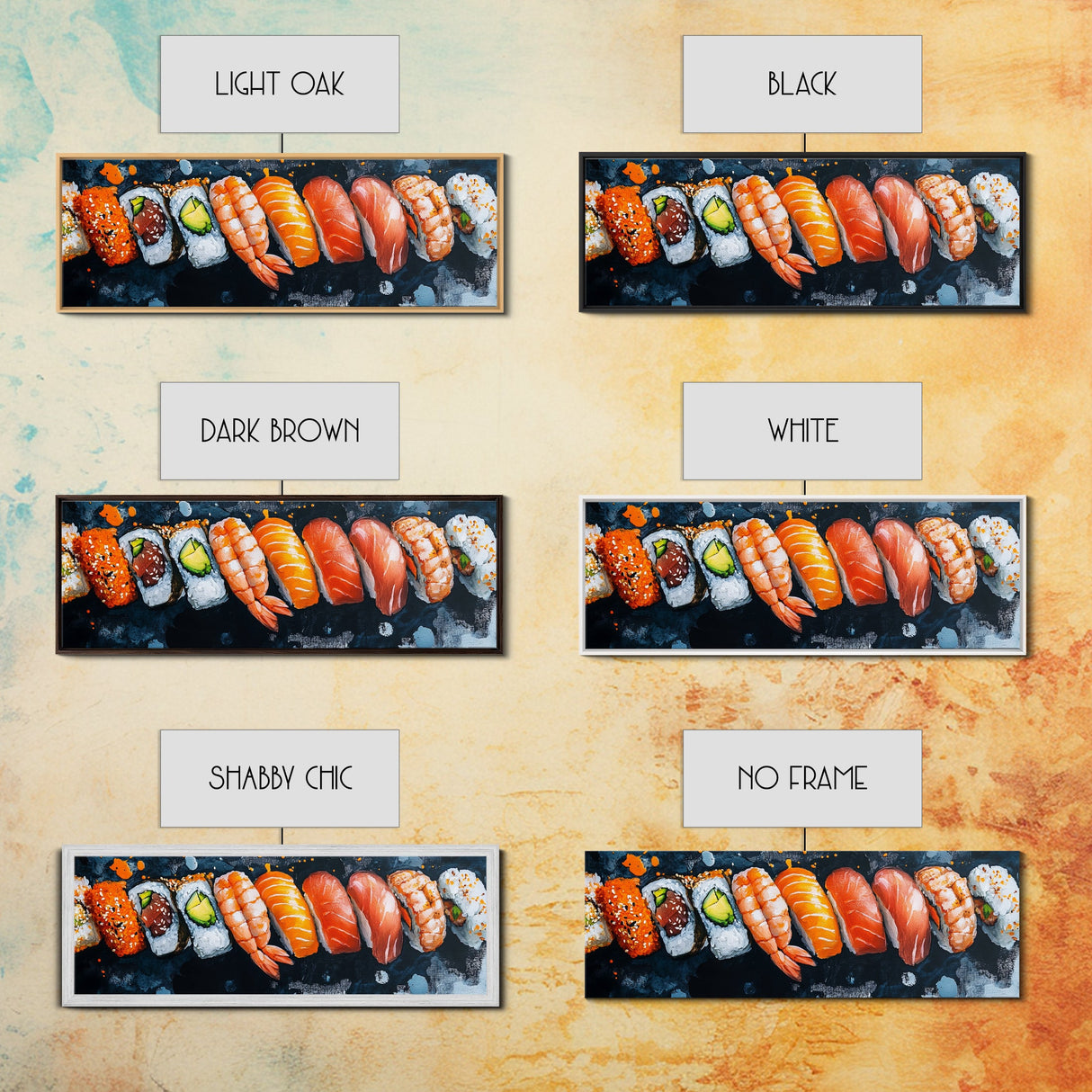 Wabi Sabi Sushing Painting Print, Panoramic Wall Art, Kitchen Decor, Restaurant Wall Art, Restaurant Decor, Sushi Art, Food Painting