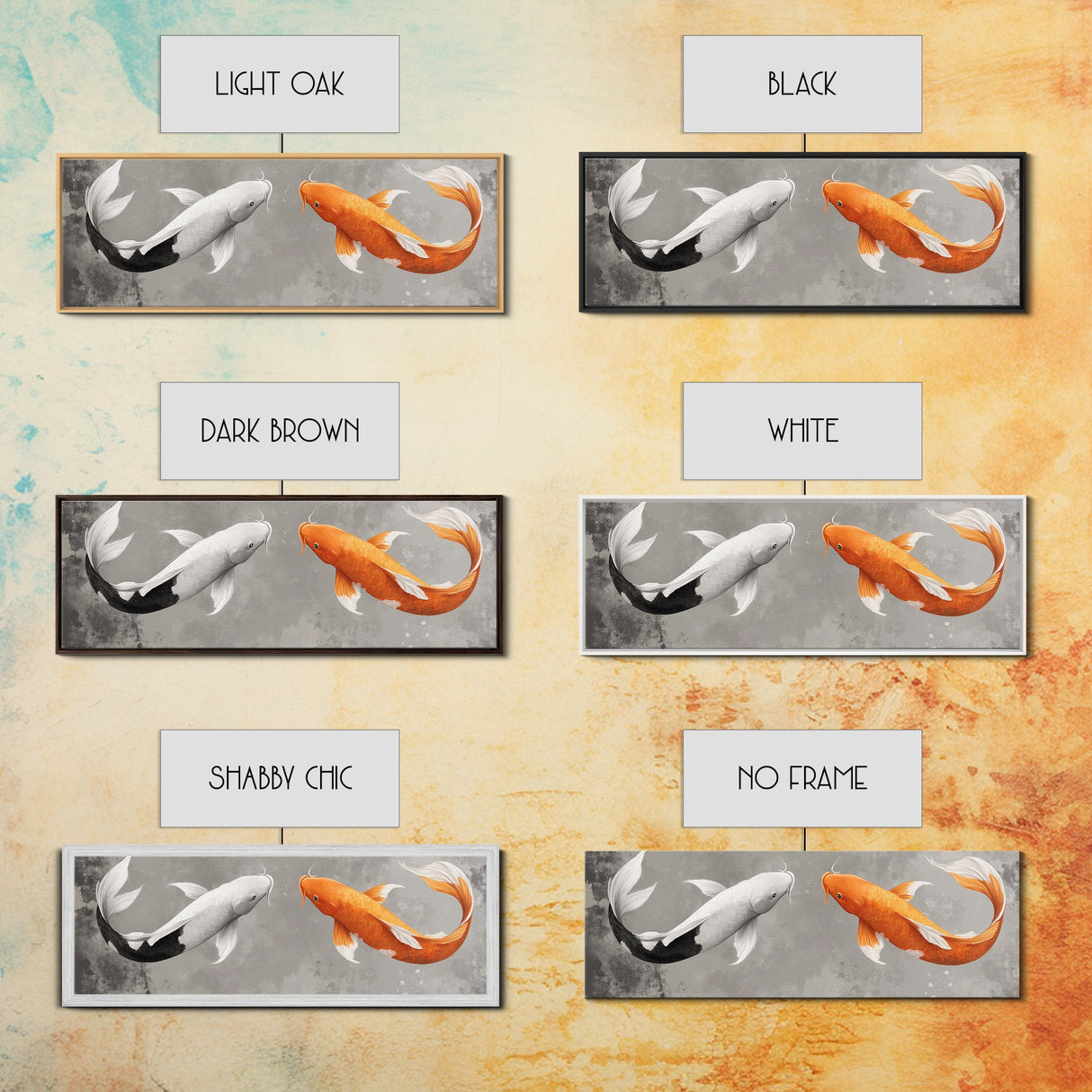Koi Fish Painting Print, Panoramic Wabi Sabi Wall Art, Horizontal Art, 24x72 Art, Oversized Wide Wall Art, Koi Fish Wall Art