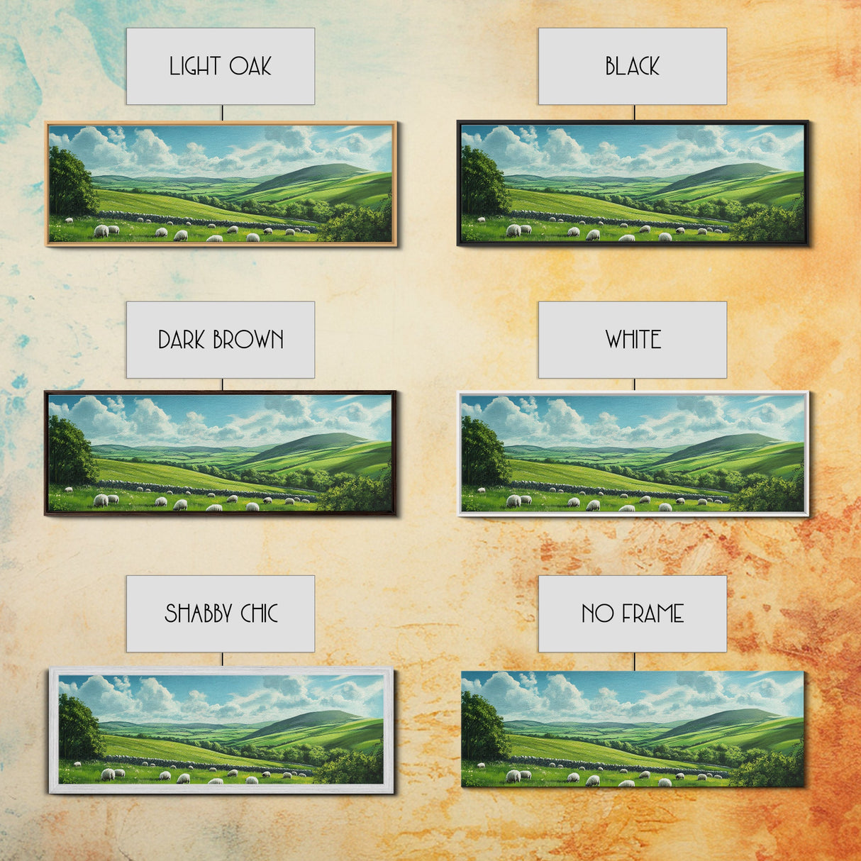 Landscape Painting Print Of The Hills of Ireland, Framed Canvas Print, Ireland Wall Are, Panoramic Home Decor, Horizontal Landscape Art