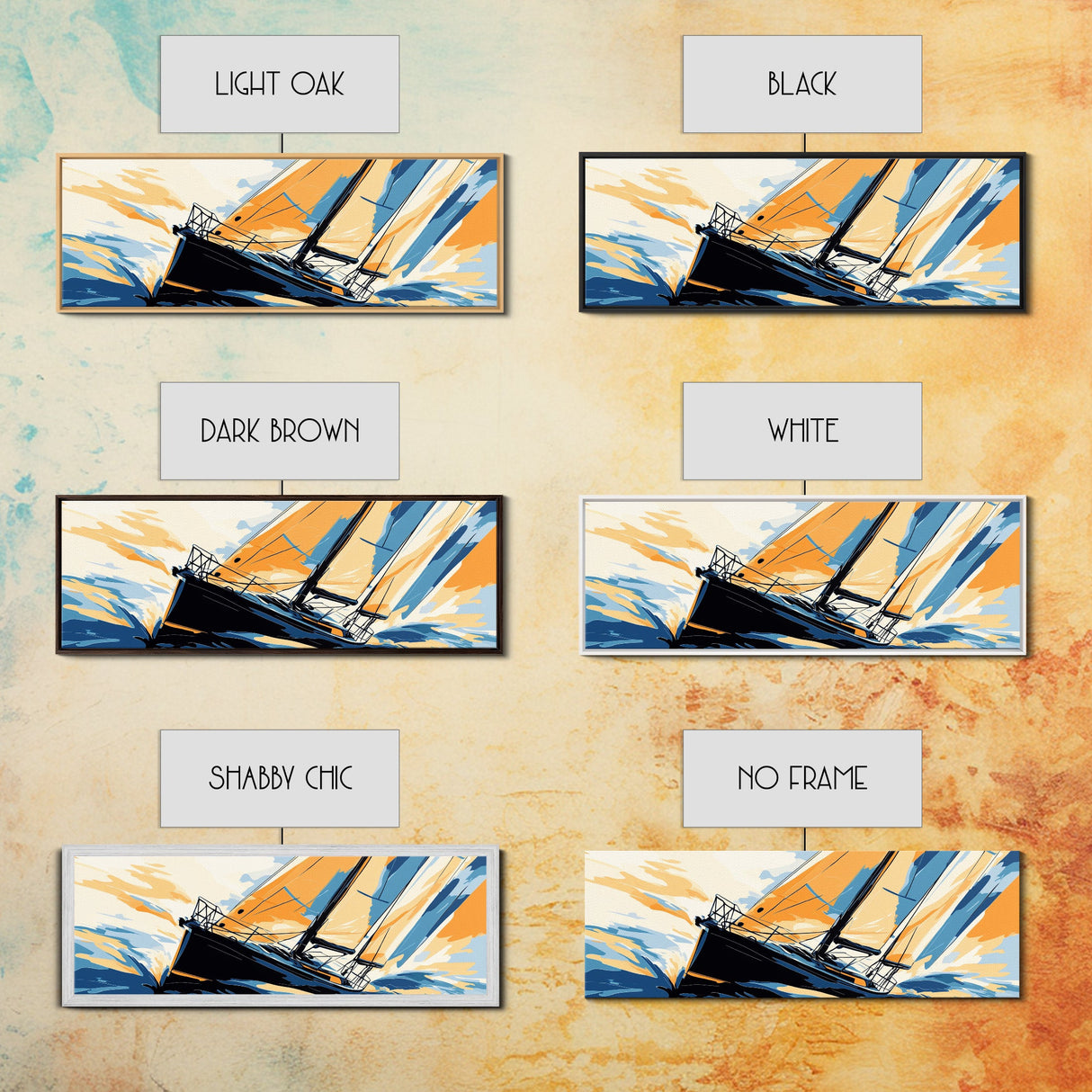Pop Art Sailboat Painting Print - Vibrant Colorful Seascape Art - Nautical Landscape - Panoramic Ultra Wide Wall Art - Sail Boat Art