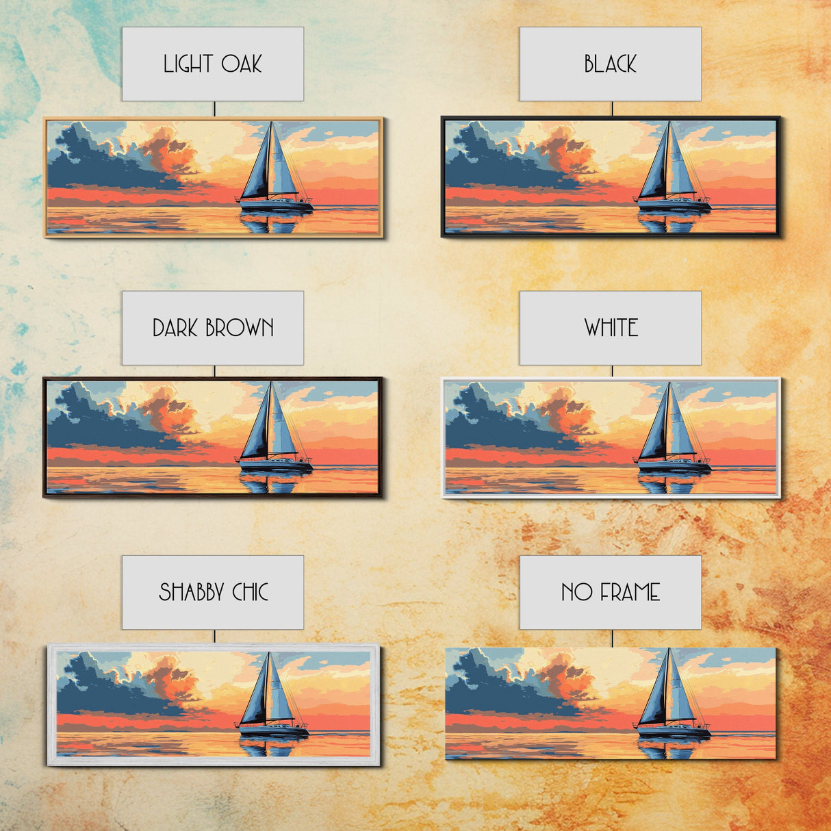 Retro Sailboat Painting Print Framed Canvas - Pop Art Sailboat Painting - Sailboat Wall Art - Nautical Landscape Ocean Painting - Home Decor