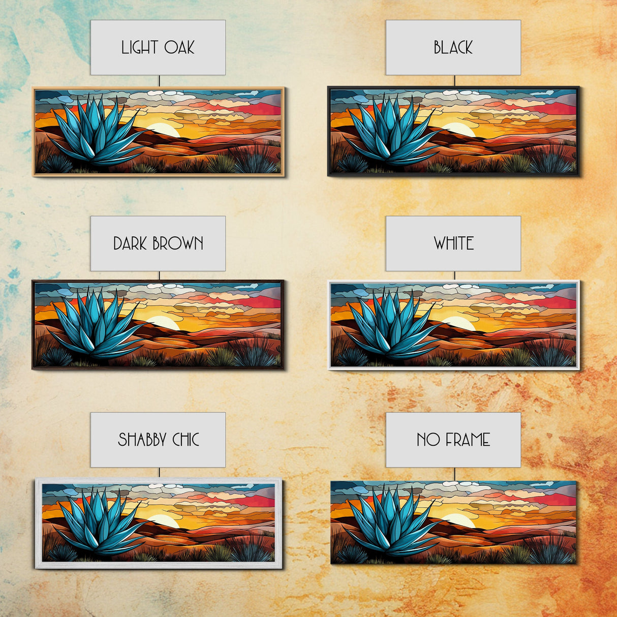 Mexicano Art - Blue Agave At Sunset - Framed Canvas Print - Agave Painting - Blue Agave - Chicano Wall Art - Mexican Art Agave Art