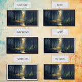 Sun Shines Through The Forest Trees, Framed Canvas Print, Fantasy Landscape Painting, Forest Landscape Oil Painting Print, Living Room Decor