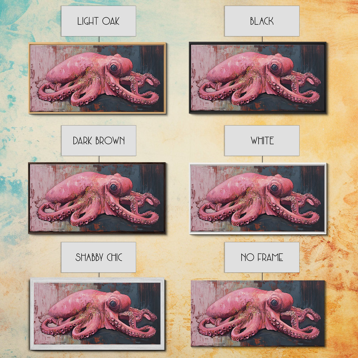 Pink Octopus Framed Canvas Print - Wabi Sabi Style Minimalist Wall Art - Octopus Painting