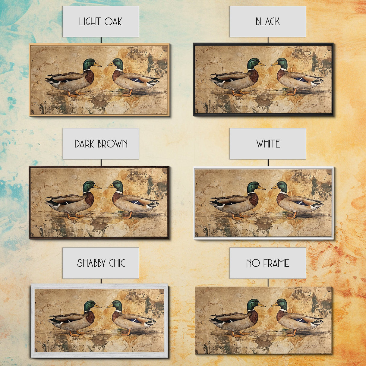 Cute Kissing Mallard Ducks - Rustic Farmhouse Wall Art - Framed Canvas Print - Gift For Hunter or Outdoorsman - Cabin Art - Cabin Decor