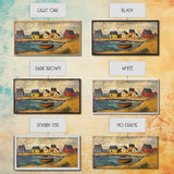 Nautical Landscape Canvas Print, 19th Century Folk Art Seascape Painting, Nautical Decor, Retro Minimalist Seaside Village Oil Painting