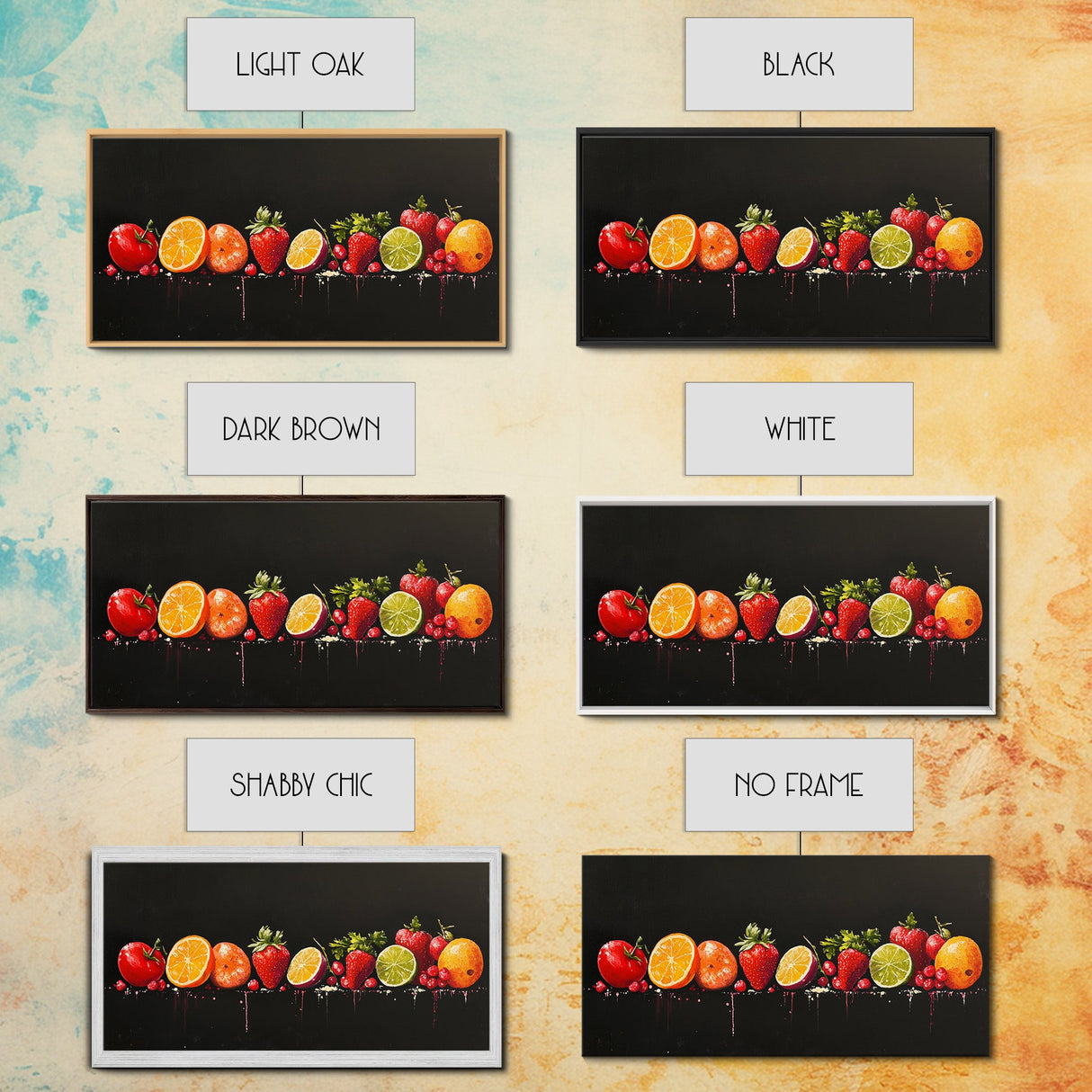 Funky Fruit Painting Print, Framed Canvas Art, Fruit Painting Rustic Large Farmhouse Kitchen Wall Art Vintage Fruit Wall Art For Kitchen