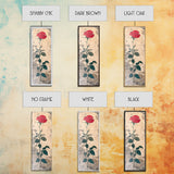 Red Rose Art Print Canvas Print, Japanese Inspired Rose Painting, Long Narrow Wall Art, Tall Skinny Art, Framed Canvas Print, Boho Wall Art