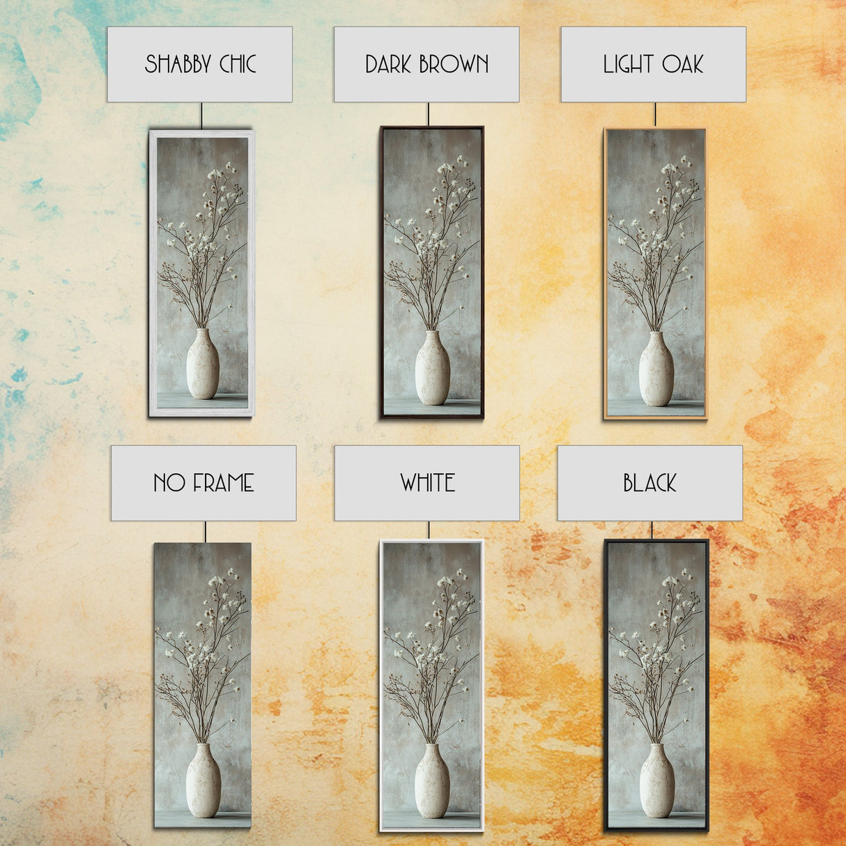 Framed Canvas Print Tall Skinny Art with Rustic Wildflower Painting, Botanical Wall Art, Wabi Sabi Art, Living Room Decor, Gift Idea Her