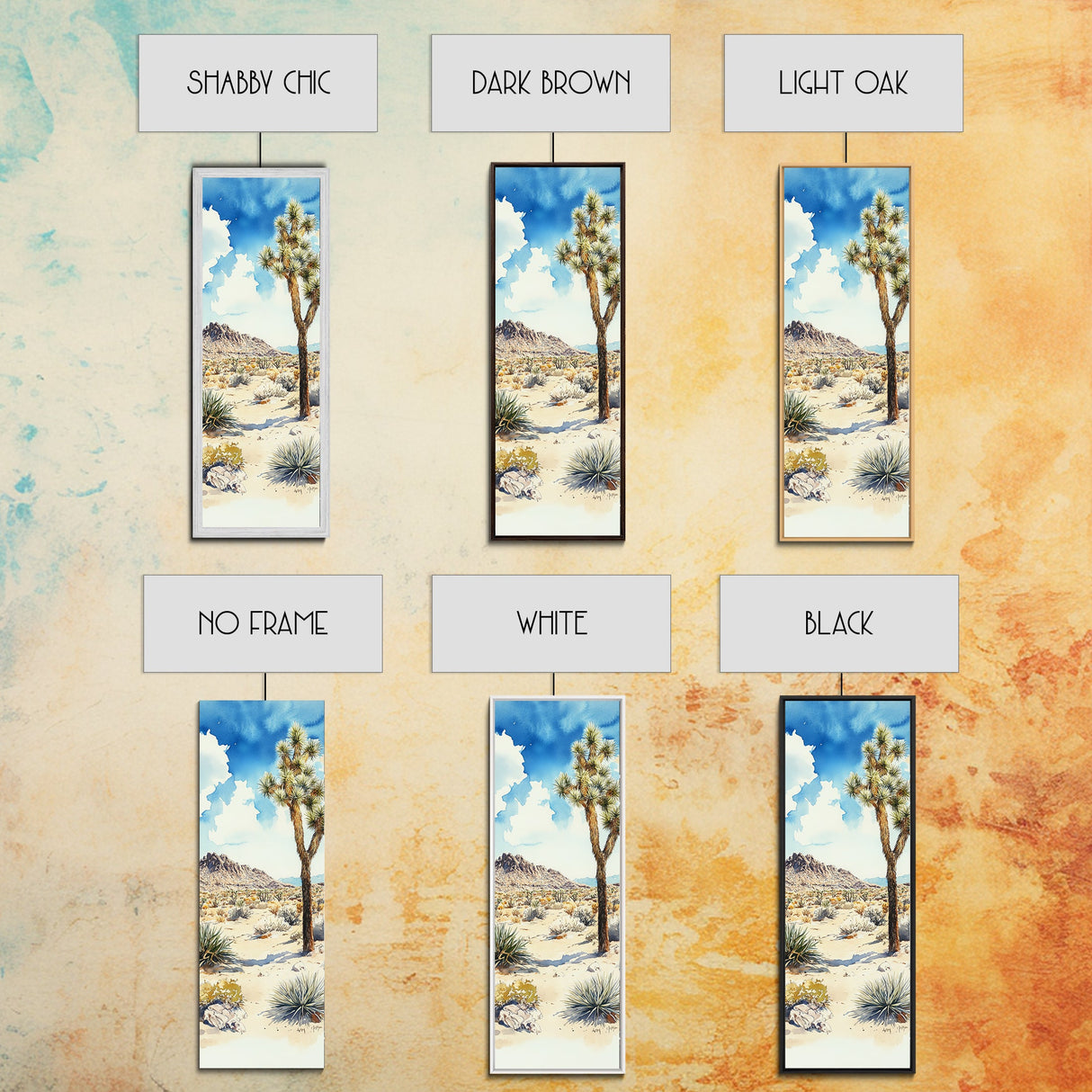 Retro Joshua Tree Wall Art Framed Canvas Print - Unique California Themed Wall Art - Skinny Tall Art - Narrow Art - Accent Piece Wall Art