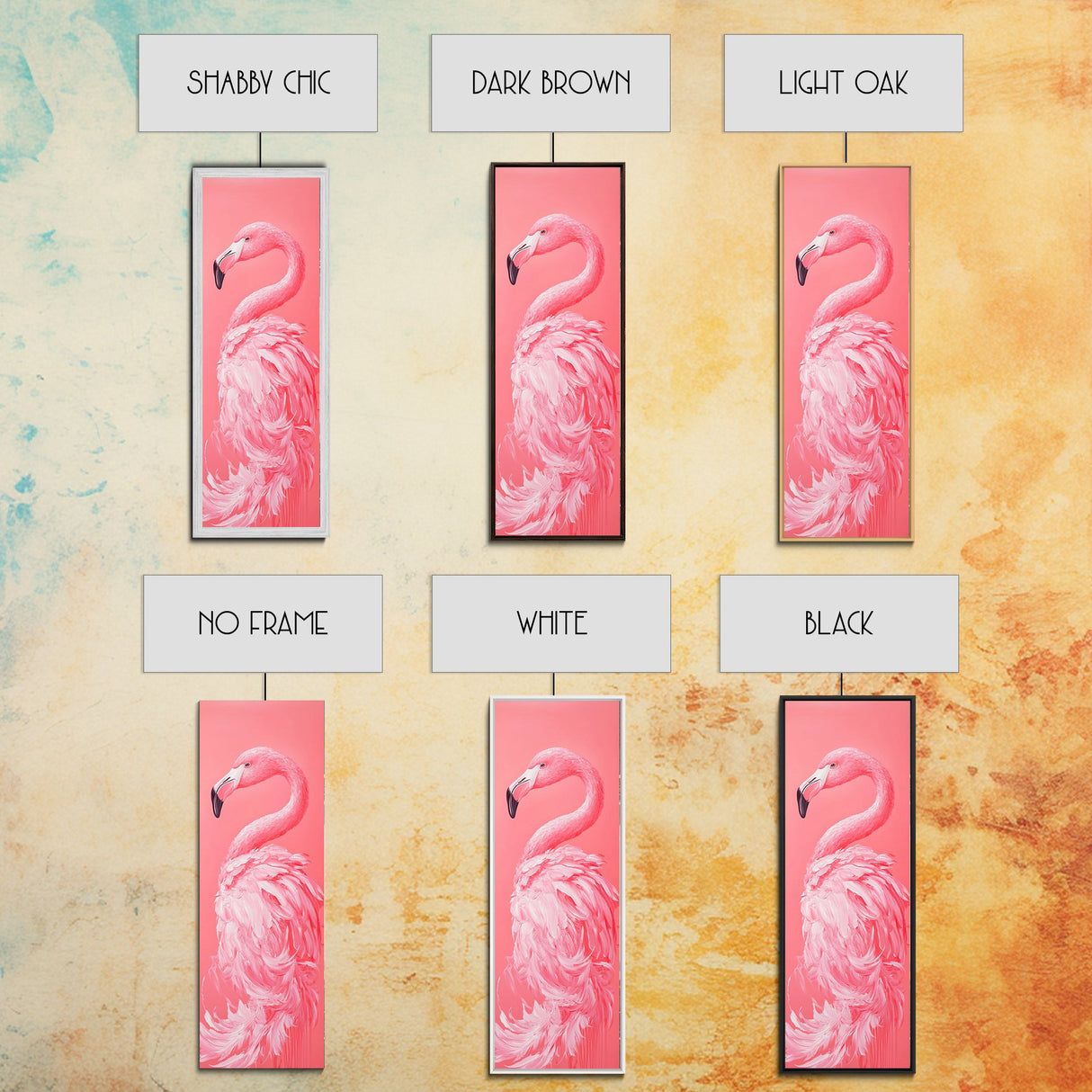 Preppy Dorm Room Wall Art Gift For Her, Framed Canvas Print, Pink Flamingo Painting, Tall Skinny Art, Narrow Wall Art, Skinny Art