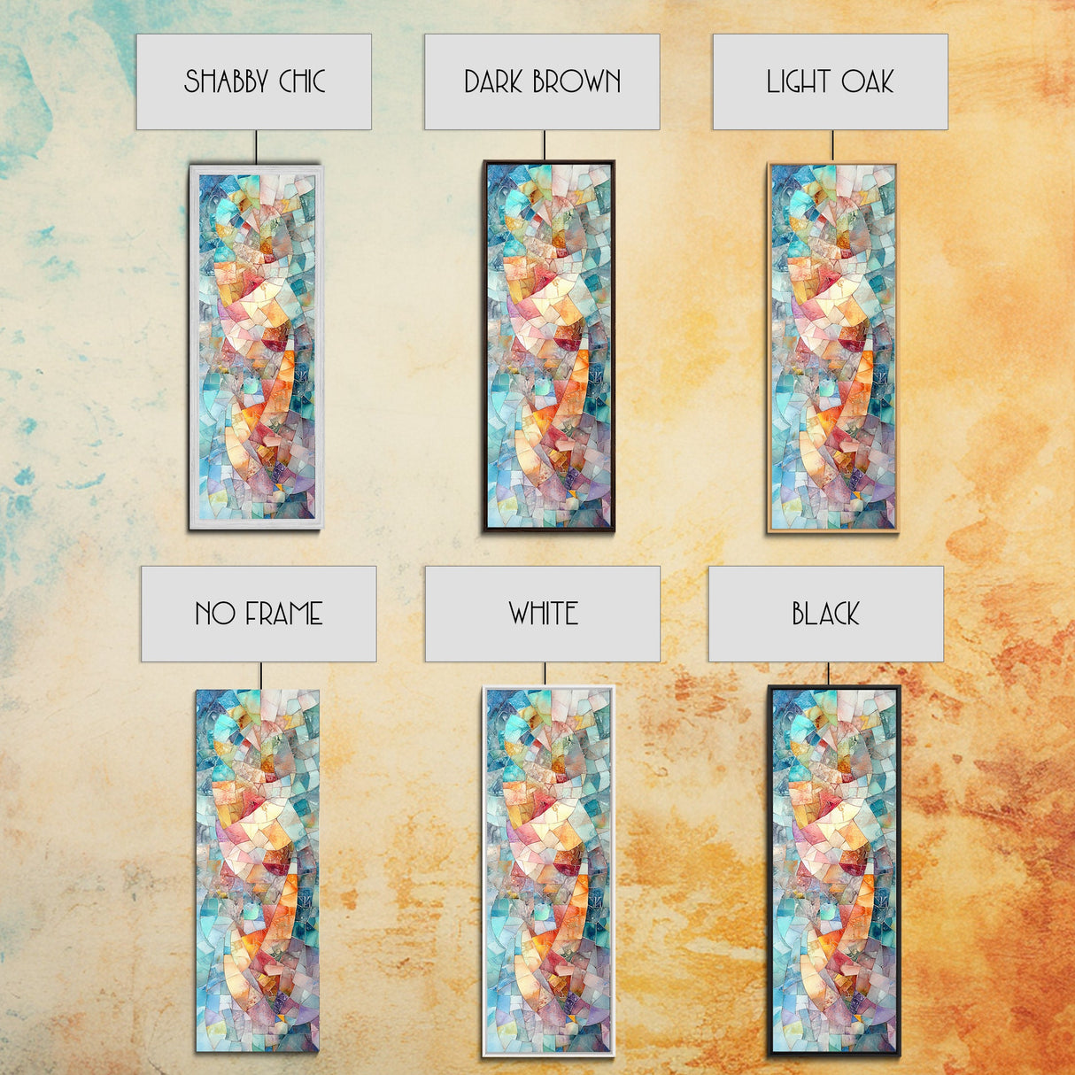 Mosaic Style Framed Canvas Print with Soft Pastel Tones, Mosaic Wall Art, Abstract Art, Vertical Wall Art, Coastal Decor, Bedroom Art