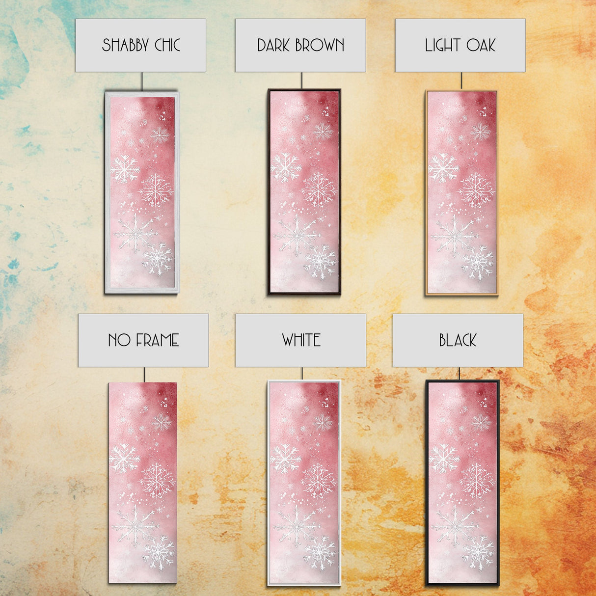 Snowflake Canvas Print Christmas Light Pink Art Whimsical Skinny Wall Art Vertical Art Winter Decor Living Room Rustic Guest Room