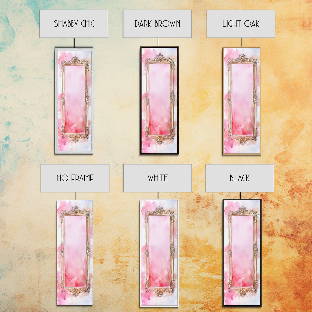 Ornate Frame Canvas Print, art nouveau-inspired pink framed decor with a touch of wabi sabi, classic vertical wall art for elegant spaces.