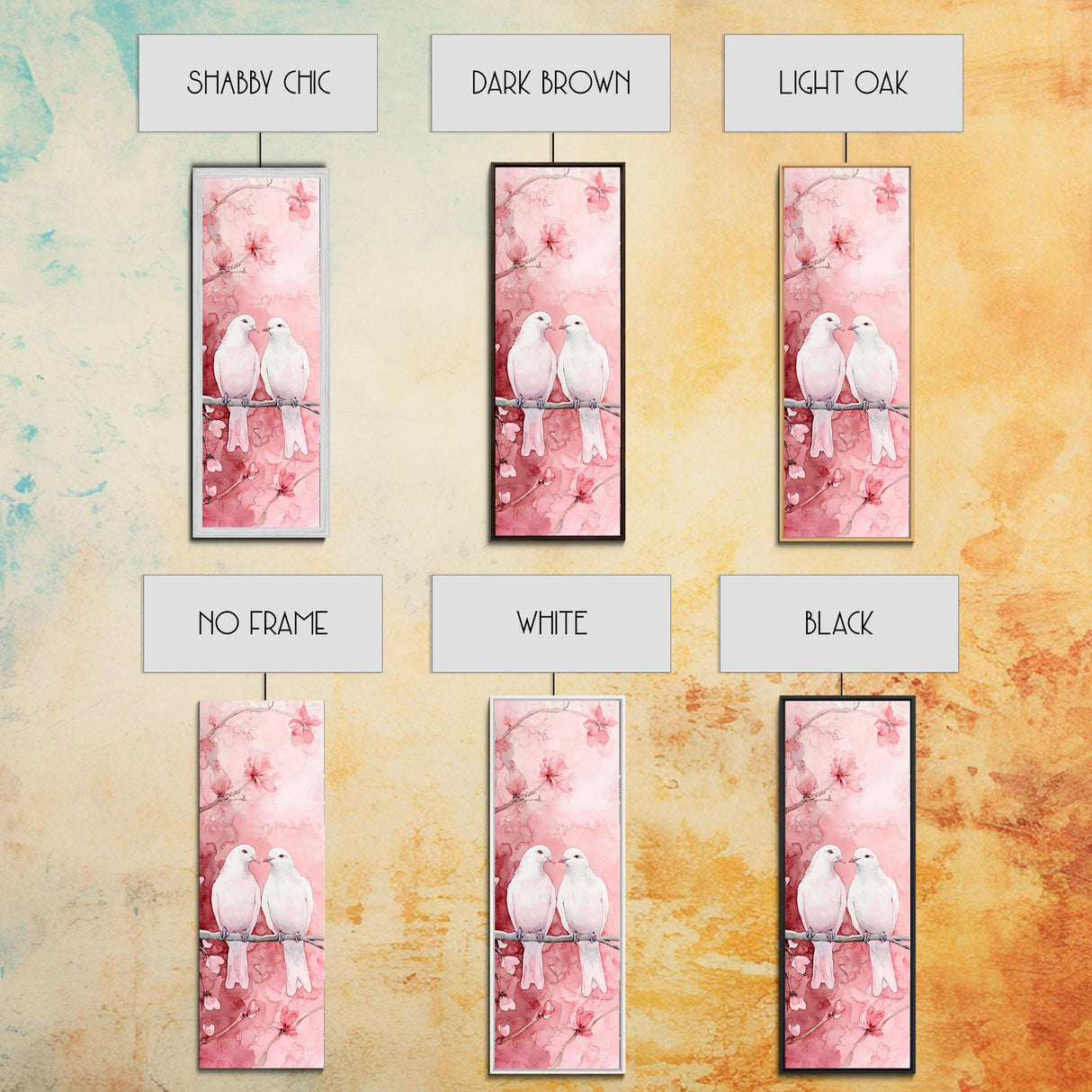 Lovebirds Canvas Print Cherry Blossom Pink Art Romantic Wall Decor Feminine Aesthetic Whimsical Gift Idea Bedroom Art