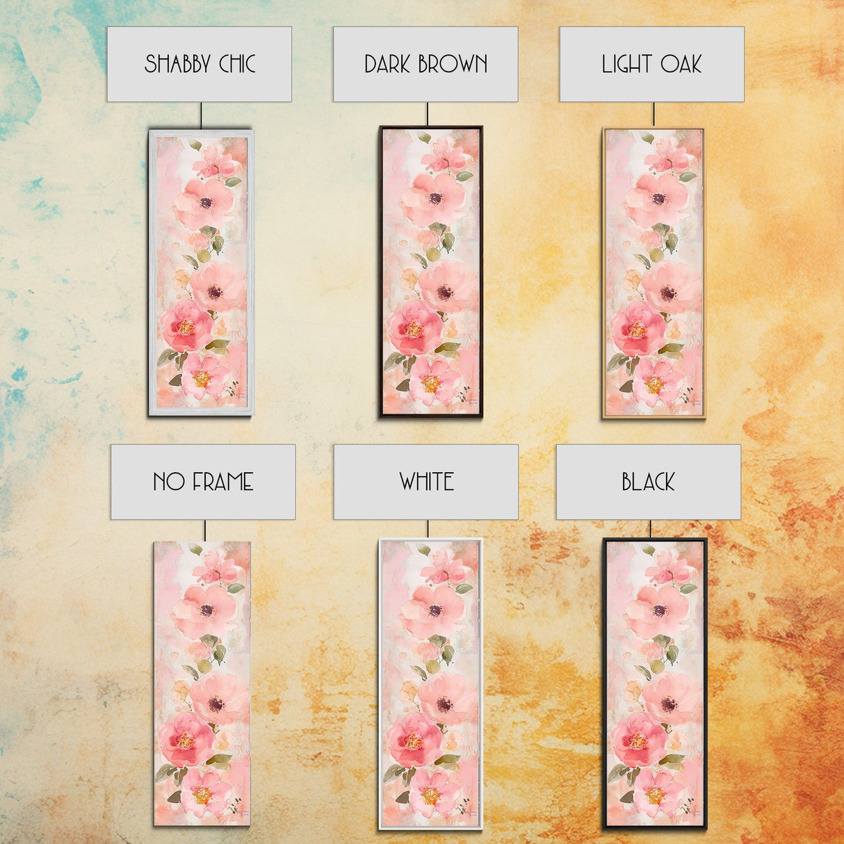 Delicate Floral Wildflower Framed Canvas Print Light Pink Botanical Prints Vertical Wall Art Tall Narrow Art Rustic Living Room Art
