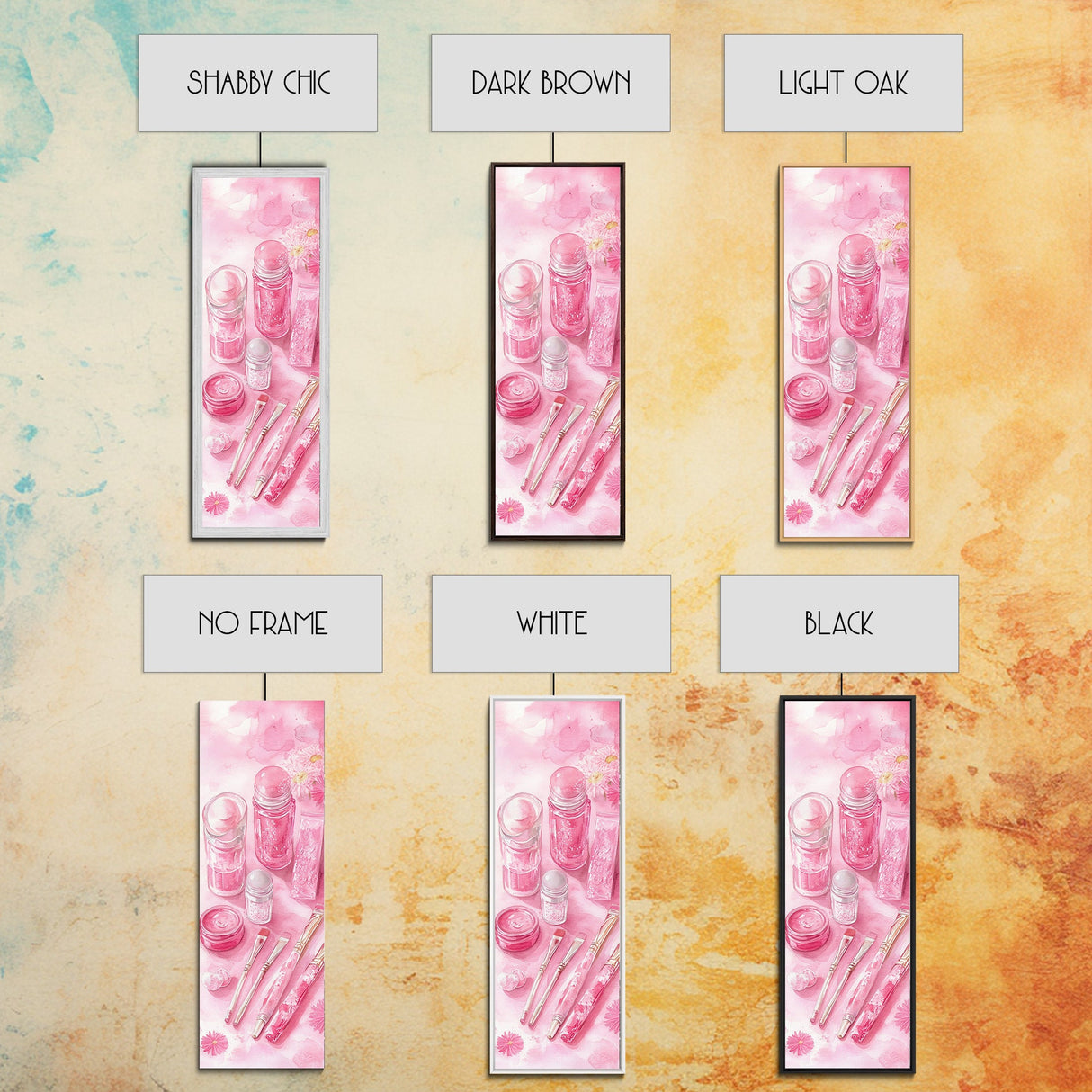 Pastel Pink Beauty Tools Canvas Print Feminine Wall Art Light Pink Bathroom Decor Makeup Lover Rustic Vertical Artwork Girly