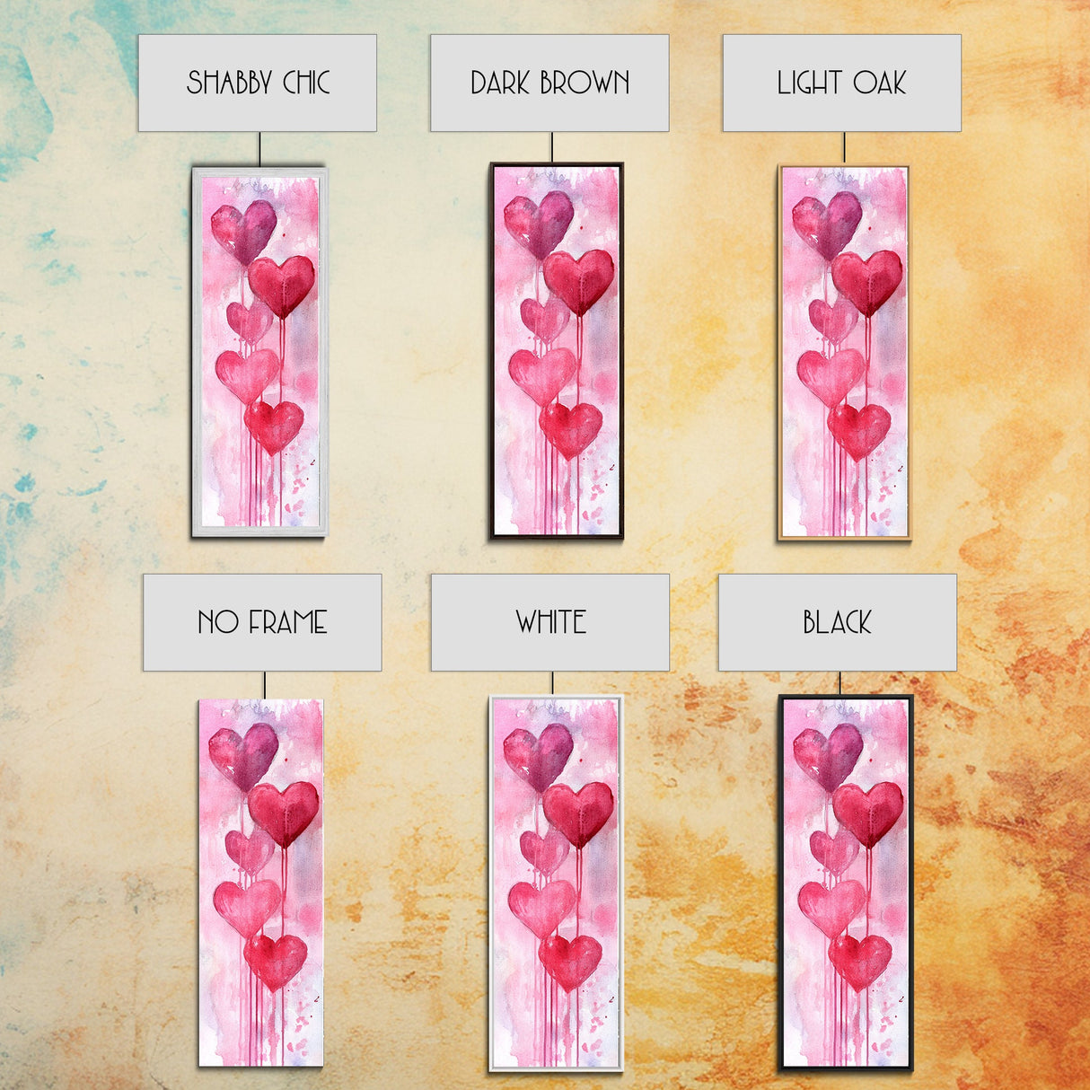 Dripping Heart Art Canvas Print, Moody Abstract Pink Wall Art, Romantic Living Room Art, Extra Vertical Skinny Tall Narrow Artwork