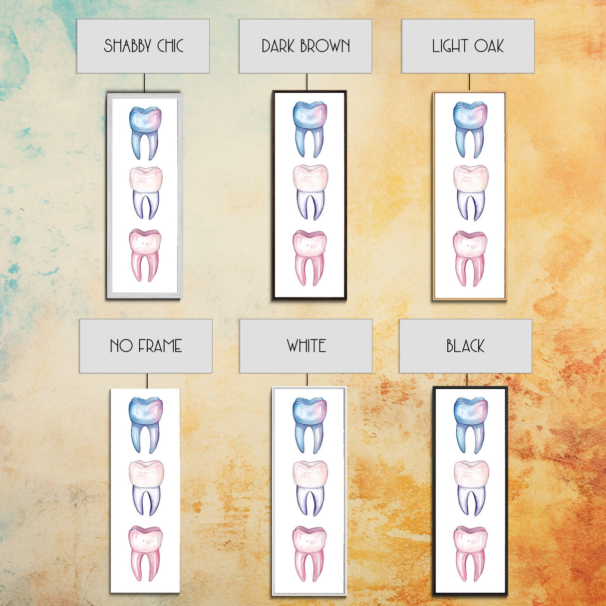 Whimsical Rainbow Teeth Canvas Print, Dentist Office Vertical Wall Art, Vibrant Dental Art Print for Gift Ideas
