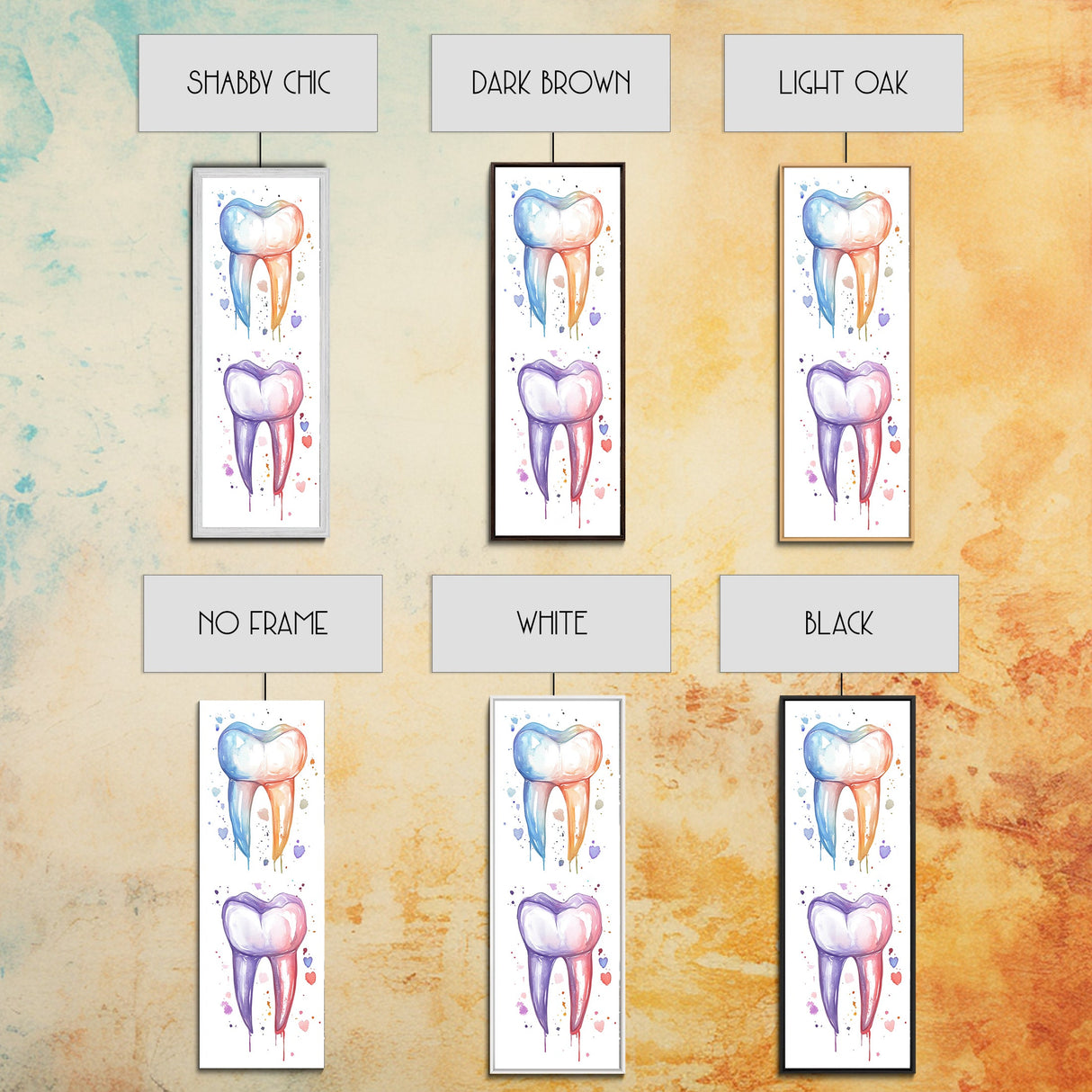 Watercolor Teeth Canvas Print, Dentist Office Vertical Wall Art, Vibrant Dental Art Print for Gift Ideas