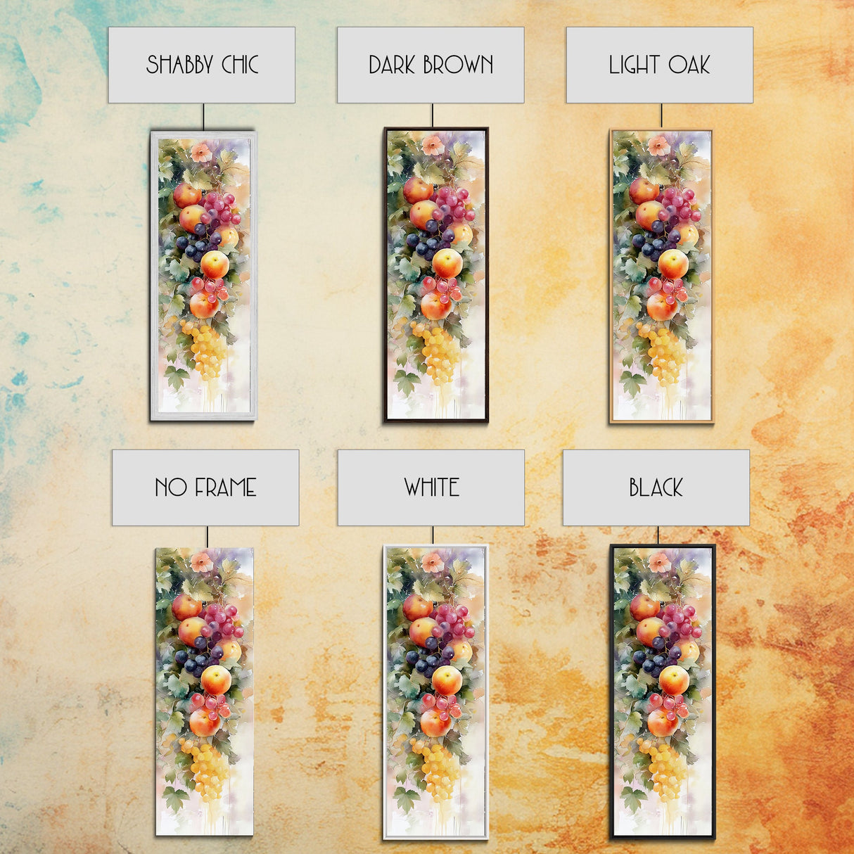Vibrant Fruit Canvas Print with Grapes and Apples, Fall Rustic Kitchen Art, Farmhouse Vertical Living Room Wall Decor