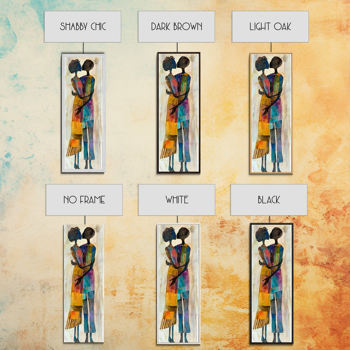 Afrocentric Couple Dancing Framed Canvas Print Colorful Abstract Painting Black Love Home Decor Tall Narrow Art Gift Idea